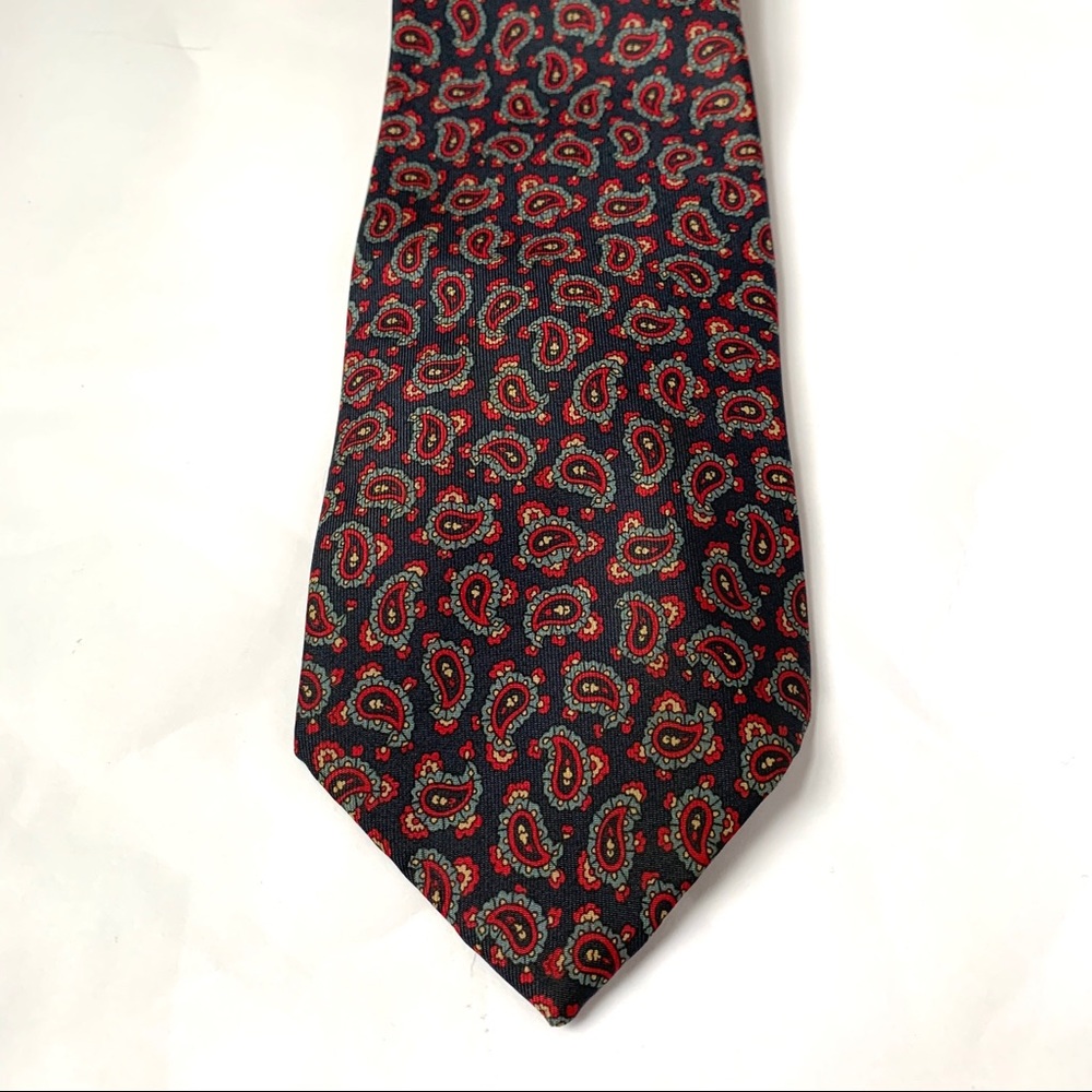 Oscar de la Renta Tie Blue Gold Red Paisley Print
